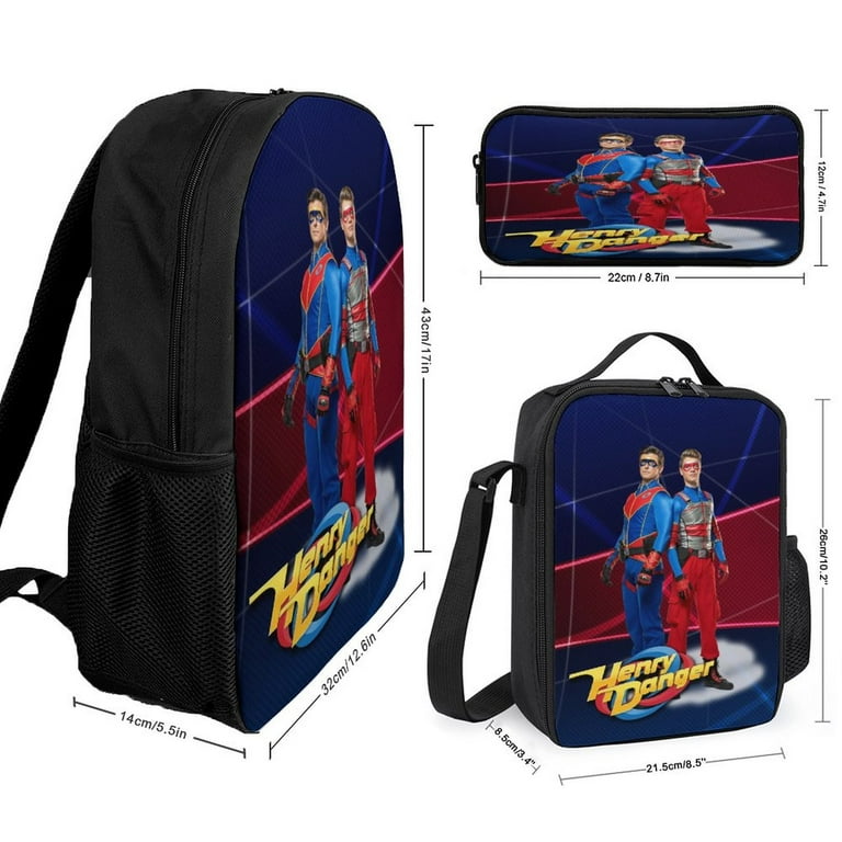 3PCS Henry Danger Backpack Set Cartoon Bookbag Schoolbag Cartoon Girl Backpack With Lunch Bag Pencil Bag Set For Girls Boys Teens