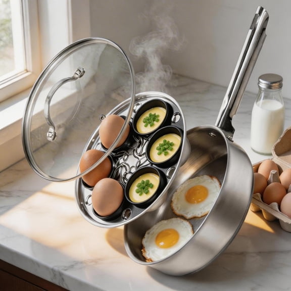 Fkszll 2026 New Egg Poacher Pan Nonstick Poached Egg Maker 304 Stainless Steel 2 in 1 Egg Poaching Pan with Lid with 6 Cup Egg Poachers Cookware