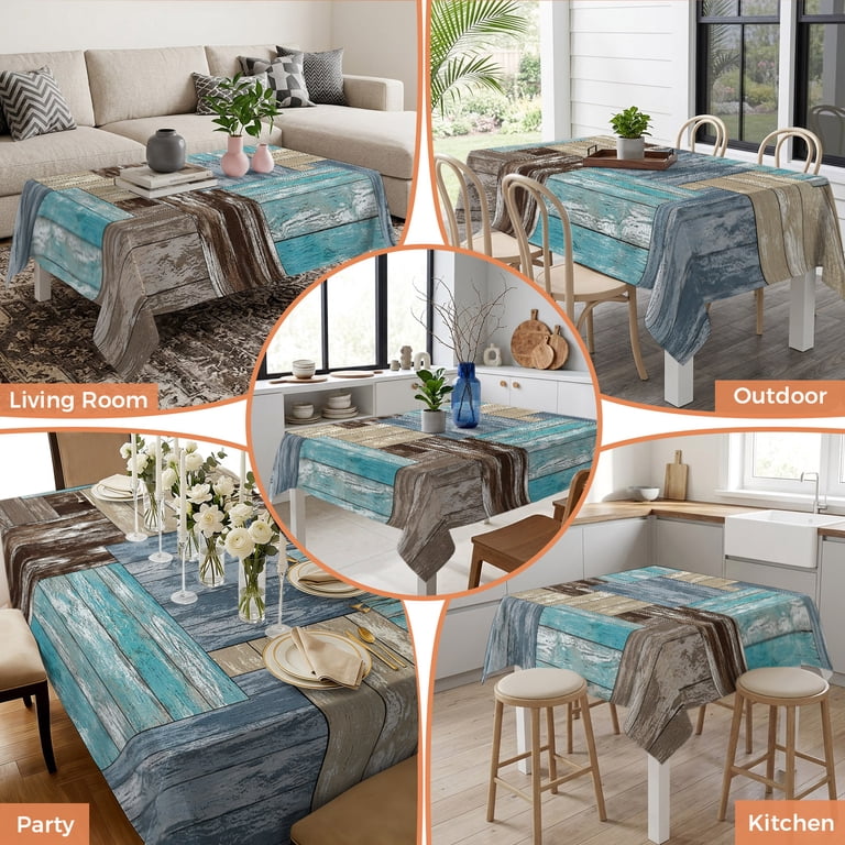 Square Tablecloth-60x60in,Farm Wood Borad Colorful Waterproof Table ...
