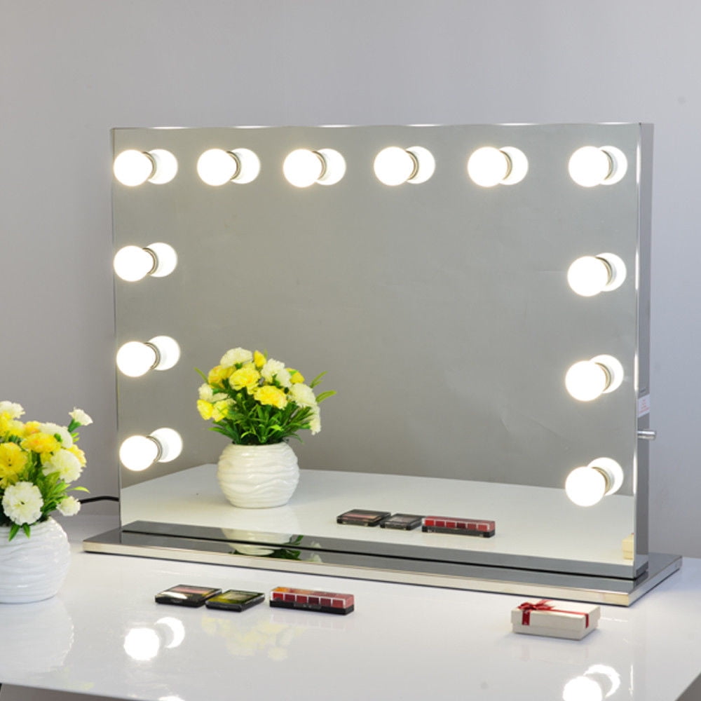 Chende Large Frameless Hollywood Makeup Mirror Tabletop Lighted Vanity With Dimmer For Dressing Room
