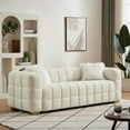 thumbnail image 3 of GVN Futon Couch, Sofa Loveseat, Lazy Sofa,(Beige) Wide Square Arm Teddy Velvet Rectangular Sofa, 2 Pillows, 3 of 12