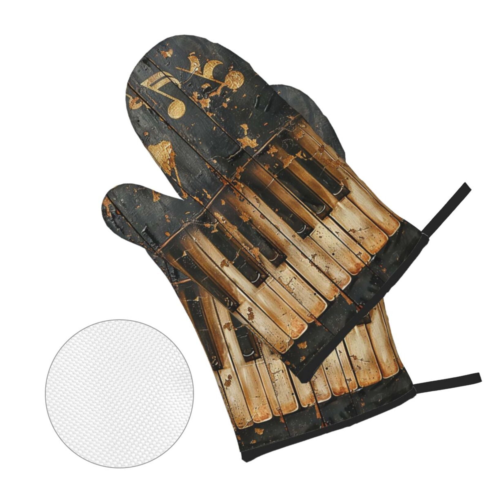 Musical Notes Piano Vintage Golden 4Pcs Oven Mitts and Pot Holders Sets Oven Kitchen Gloves Hot Pads for Cooking BBQ Baking Grilling