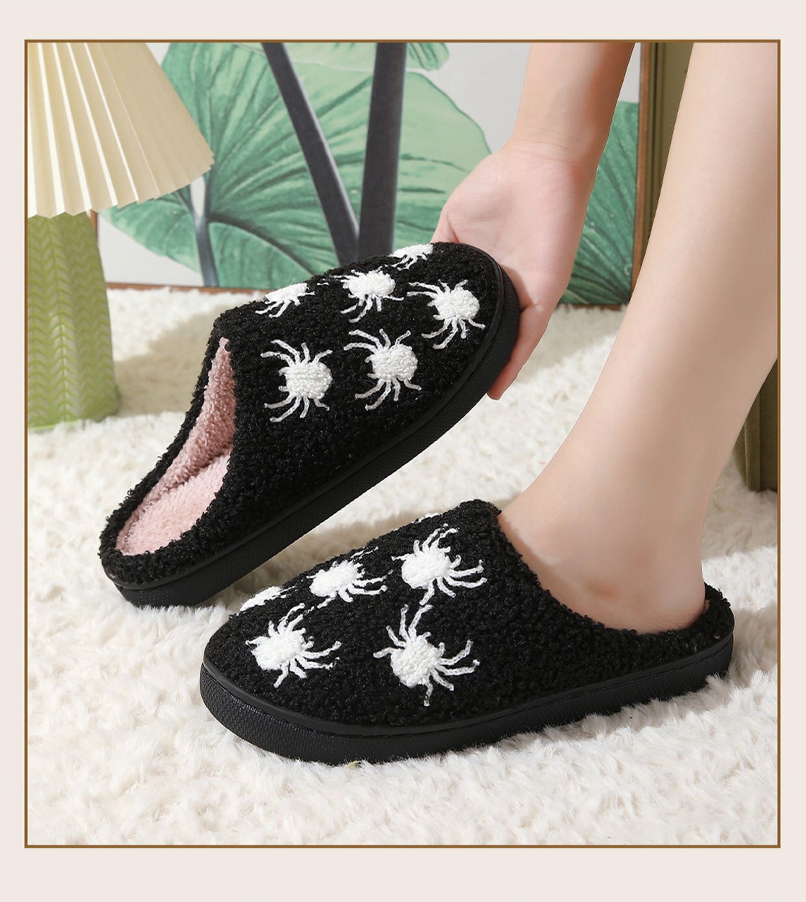 BERANMEY Halloween Slippers for Women Perfect Soft Plush Comfy Warm Slip-On Cute Womens Slippers Indoor Fluffy House Slippers for Women and Men Non-slip Fuzzy Flat Slides