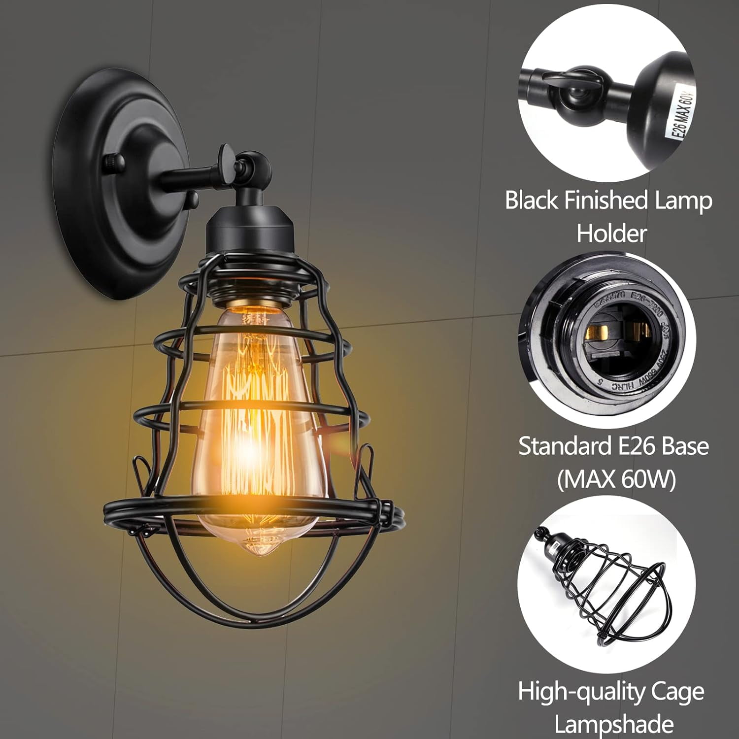 Modern Farmhouse Matte Black Wall Light Fixtures for Bedroom Wall Sconces Wall Lamps, Set of 2