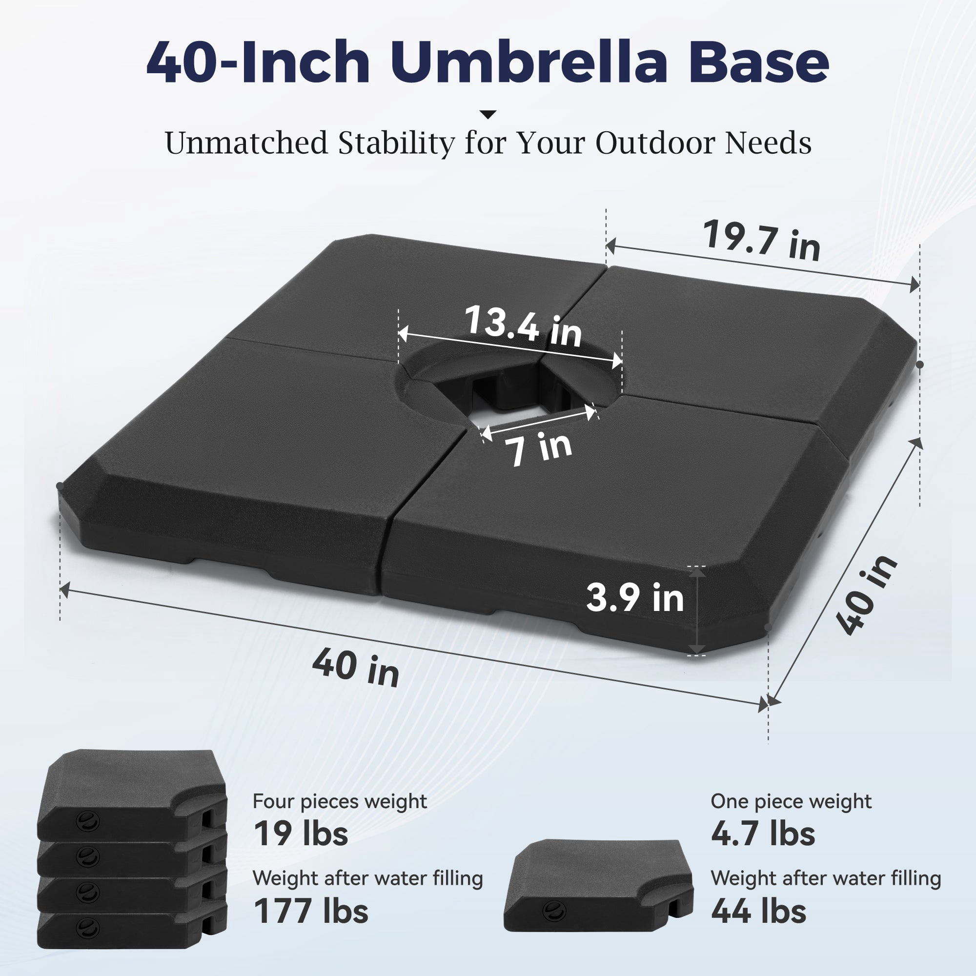 Alpha Joy 40'' Patio Fillable Square Umbrella Base, Black