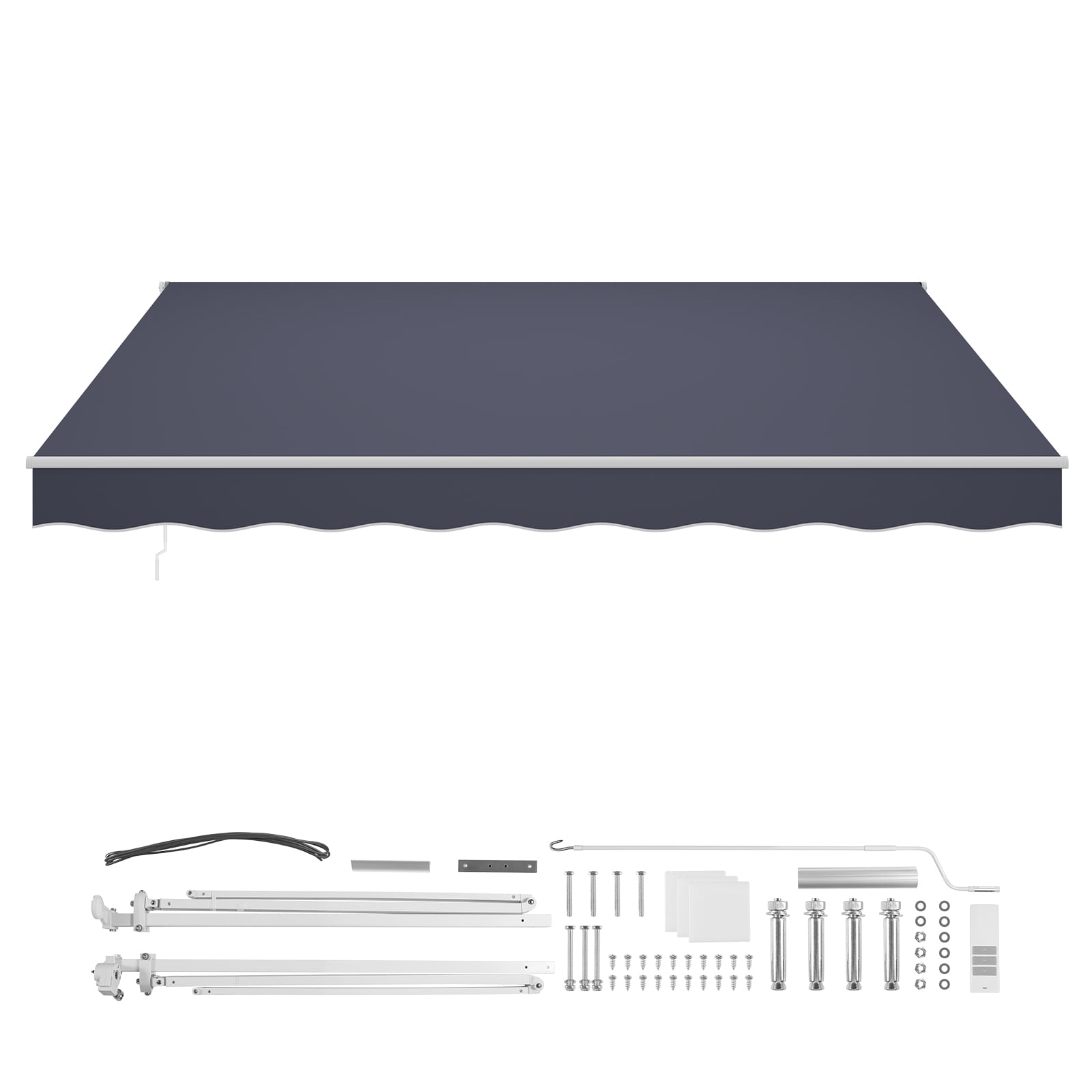 VEVOR Electric Retractable Awning, 14.1' x 9.8' Motorized Patio Awning, Sunshade Shelter with Remote Controller & Manual Crank Handle, Waterproof Polyester Fabric for Outdoor Deck, Balcony, Yard,Gray