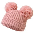 thumbnail image 2 of SYMOID Pink Double Pom Pom Knit Cotton Beanie - Unisex Warm Ribbed Cuffed Winter Hat for Kids & Adults,Size Free Size, 2 of 6