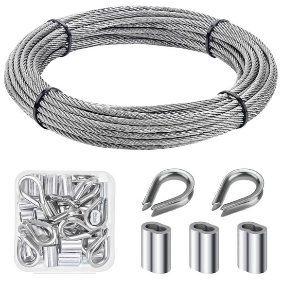 HELIFOUNER Cable Railing Kits, 1/8" Stainless Steel Cable 33Ft with 50 PCS Aluminum Crimping Sleeves and 12 PCS Stainless Steel Thimbles