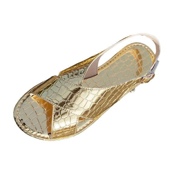 Lenago Sandalias De Mujer Casual Versatile Plus Size Strap Round Toe Open Toe Flat Soft Sole Buckle Sandals 36