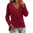 thumbnail image 3 of EANJE Women's Solid Color Long Sleeve Sexy Wrap Sweater Long Sleeve V‑Neck Knit Cross Front Pullover Top, Ruched Casual Knitwear For Autumn Winter Red L, 3 of 5