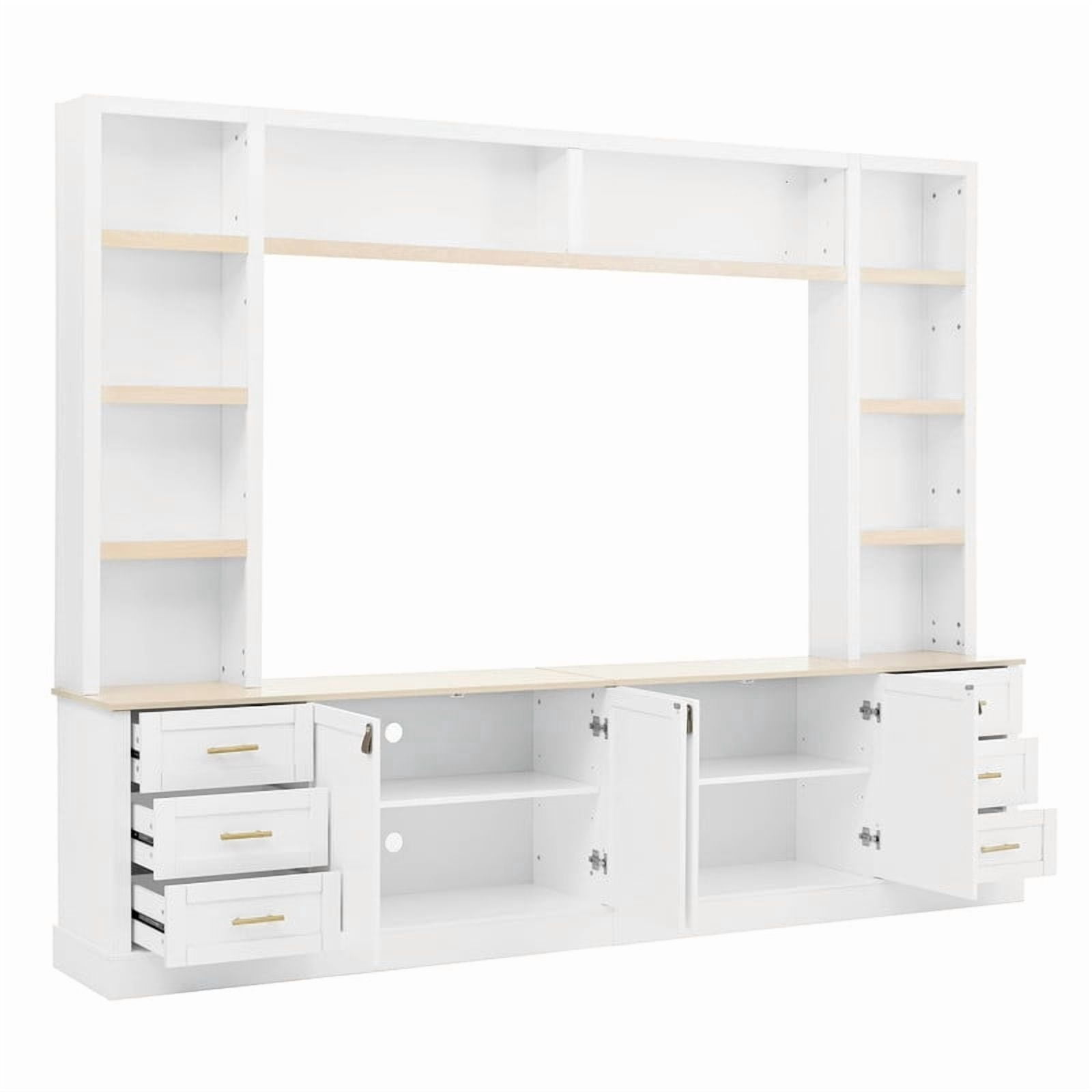 4-Piece Entertainment Center with Bookshelves for TV Up to 75", 102.3"W Farmhouse TV Stand with 6 Drawers and Adjustable Shelves for Living Room