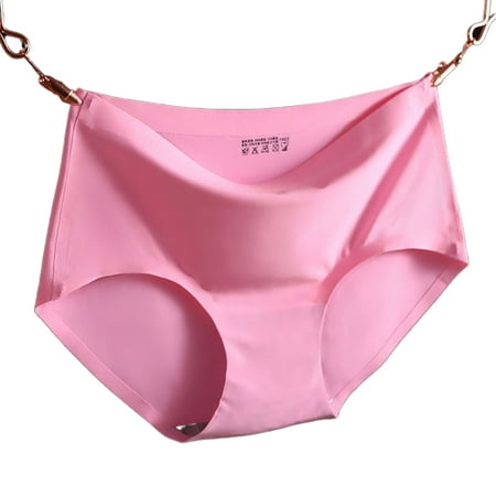 

Women Ice Silk Seamless Underwear Mid Waist Thin Panties Briefs Peach Red M