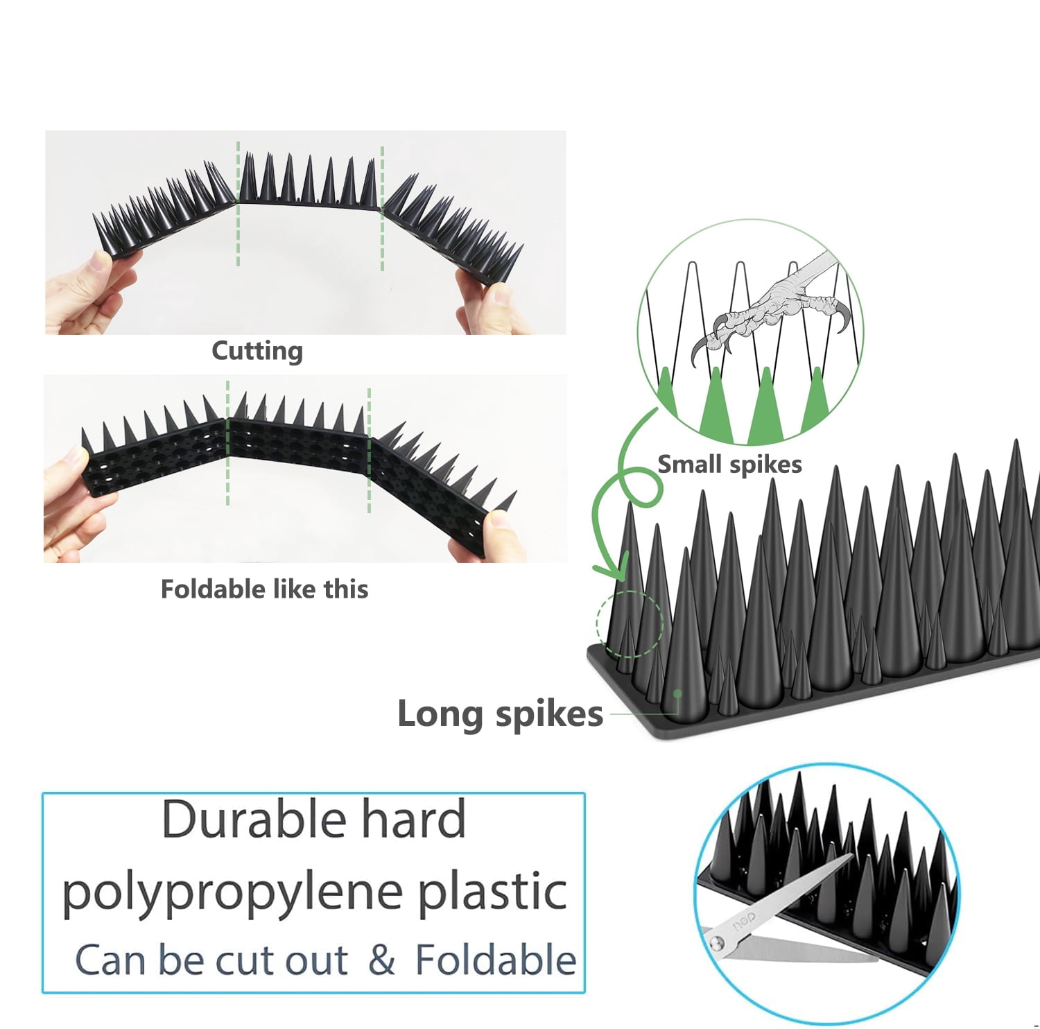 Outdoor Bird Spikes 20pcs, 18.7 Feet (5.7M) Squirrel Raccoon Pigeon Cat Animal Deterrent Spikes, Keep Birds & Animals Away