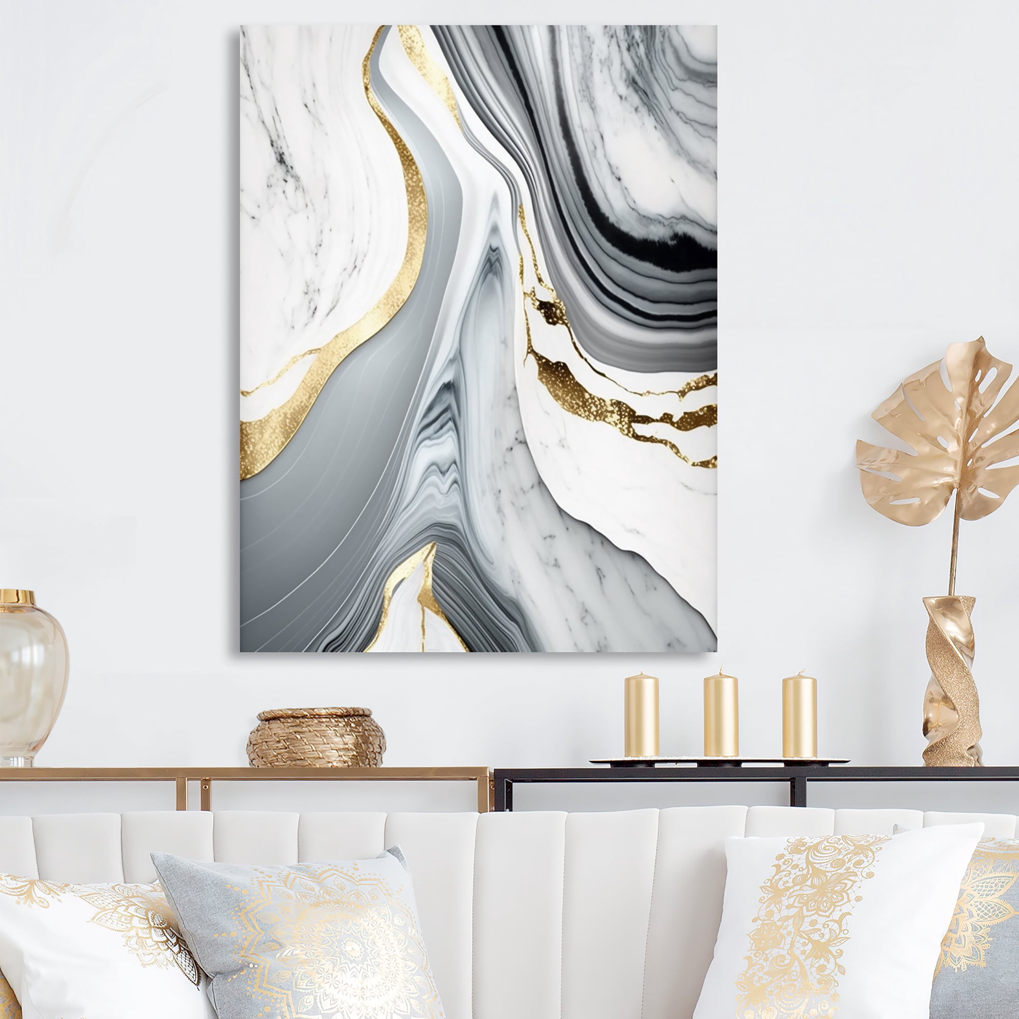 Designart Abstract Geode Marble Waves Grey II Canvas Wall Art