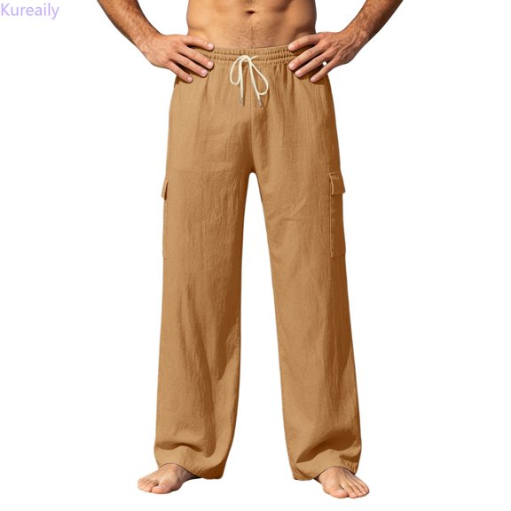 Kureaily Summer Lightweight Casual Pants With Multiple Pockets Solid Color Comfortable Breathable Loose Fit Straight Leg Trousers For Outdoor Travel Hiking Everyday Wear Cargo Pants,Large/(Bronze)