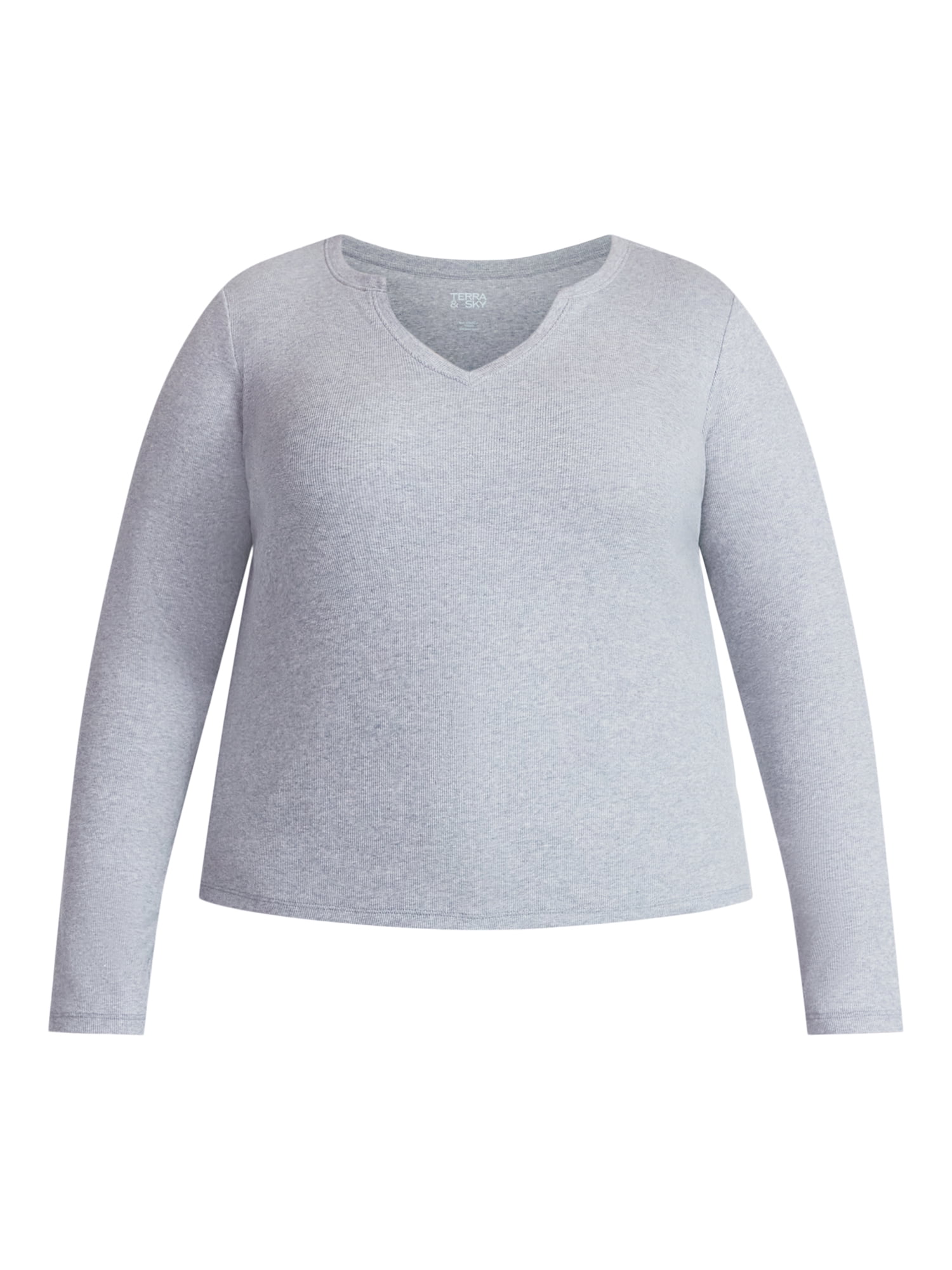 Terra & Sky Women's Plus Long Sleeve Notch Neck Top, Sizes 0X-5X