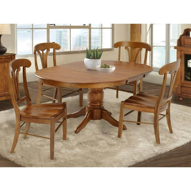 Athol Pedestal Dining Table In Tobacco Finish Walmart Com Walmart Com