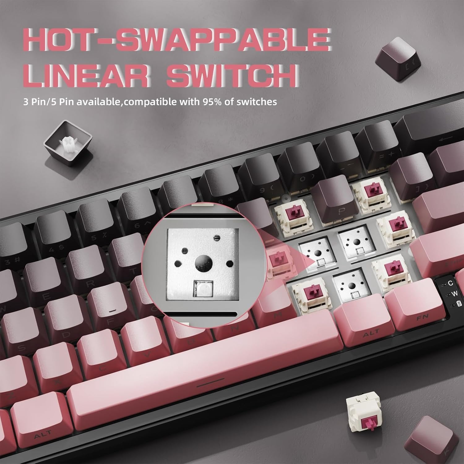 X66 60% Mechanical Gaming Keyboard with Knob,Gasket Hot Swappable Custom Keyboard,Side Printed PBT Keycaps,Tri Mode USB-C/BT5.0/2.4G RGB Keyboard with Coiled - BlackBerry