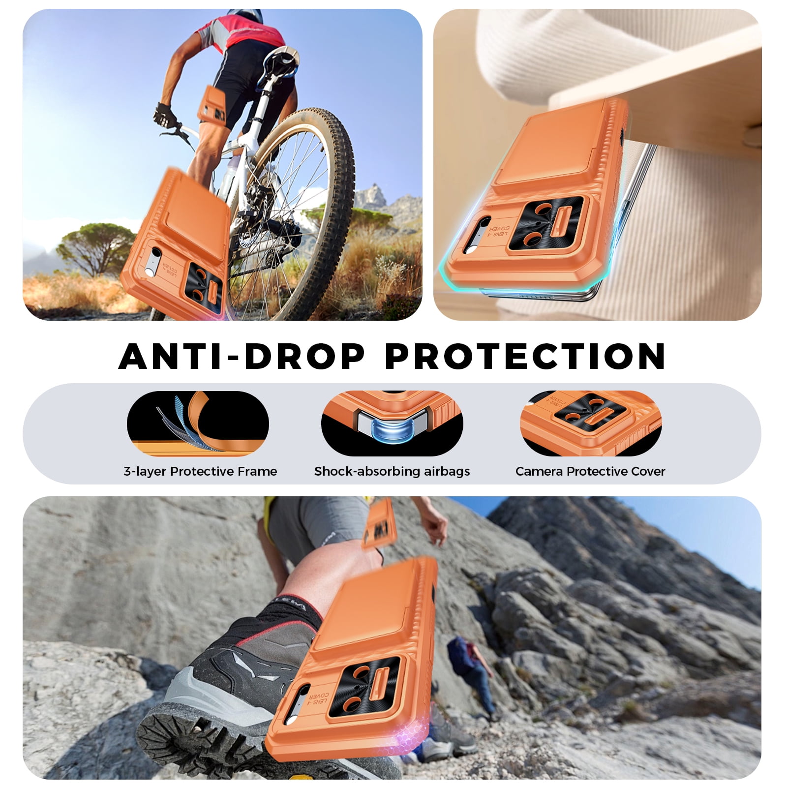 Vizvera for iphone 17 Pro Max Case Wallet RFlD [Cards Holder][Camera Control][Camera Cover] Full Body Rugged Shockproof Silicone Protective Phone Case for iphone 17 Pro Max-Orange