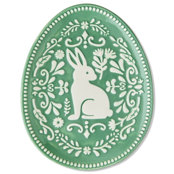 Dolomite Oval Bunny Plate Decoration, Green and White, 6.5" x 8", Easter by Way To Celebrate