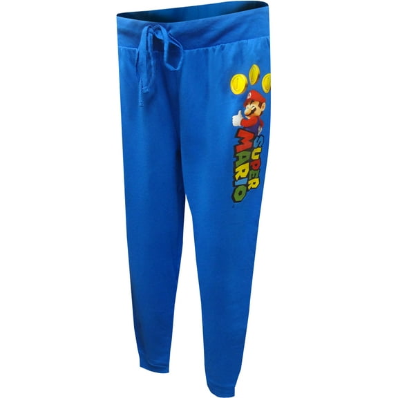 MJC Womens Nintendo Super Mario Royal Blue Jogger Lounge Pants (Large)