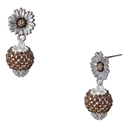 Delight Jewelry Silver-tone Brown Crystal Sparkle Spinner – Two-tone Daisy Flower Post Earrings Delight Jewelry Silver-tone Brown Crystal Sparkle Spinner – Two-tone Daisy Flower Post Earrings