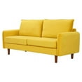 thumbnail image 4 of Wulawindy Loveseat Yellow velvet with wood legs, 4 of 7