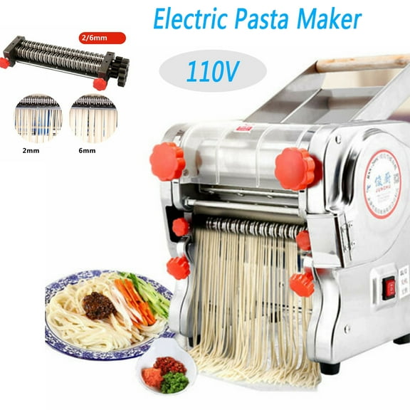 110V Noodle Press Machine Stainless Steel Electric Pasta Maker for Commercial Home, 2mm/6mm Cutter