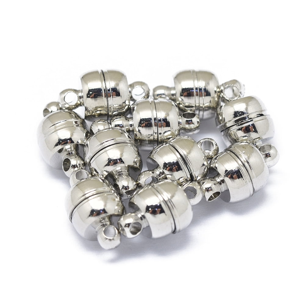 Rack Plating Brass Magnetic Clasps N45 Grade Strong Magnet Long-Lasting Plated Barrel Real Platinum Plated 12.5x7mm Hole: 1.6mm