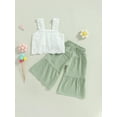 thumbnail image 2 of Loicainy Kids Toddler Girls Summer Outfit 18 24 Months 2T 3T 4T 5T 6T Solid Color Sleeveless Lace Tank Tops and Elastic Casual Wide Leg Pants Summer Clothes Set, 2 of 9