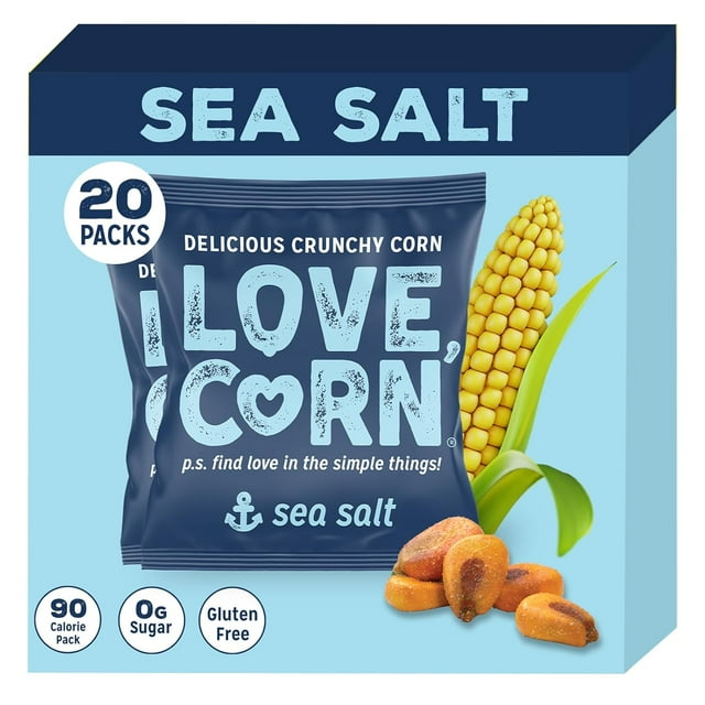 Sea Salt 0.7oz x 20 Bags - Delicious Crunchy Corn - Healthy Family Snacks - Gluten Free, Kosher, NON-GMO - Alternative for Chips, Nuts, Crackers & Pretzels - Perfect for Charcuterie Boards