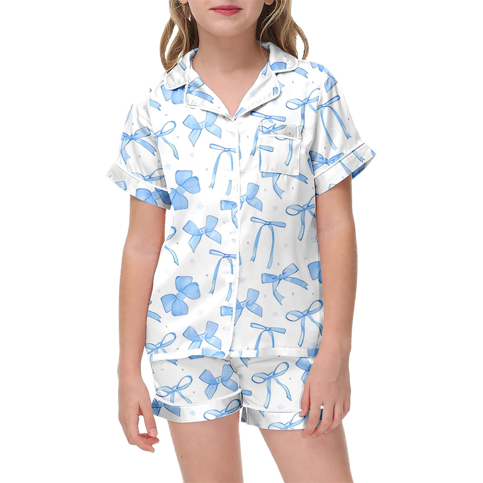 Icvfdpl Pyjama Fille Nœud Ample Manches Courtes Ensemble Vêtements