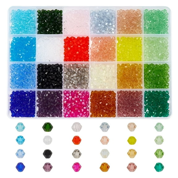 VANIDO 24Colors Crystal Beads 4Mm Glass Beads 2400Pcs Shining Colorful Beads Faceted Bicone Glass Beads