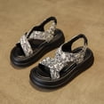 thumbnail image 6 of XIMIN Girls Open-Toe Platform Sandals Floral Print Dual Wide Straps Elastic Heel Non-Slip Thick Sole Casual Summer Shoes for Beach Wear (Beige, 8-9 Years), 6 of 6