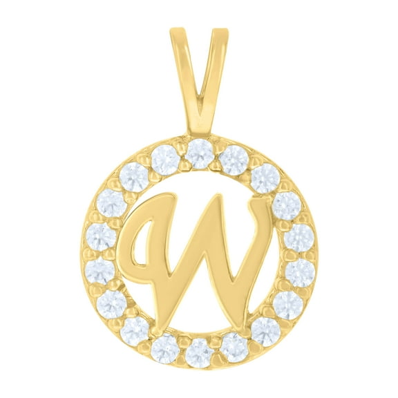 10kt Real Two-Tone Gold Unisex Cubic Zirconia Initial W Round Charm Pendant