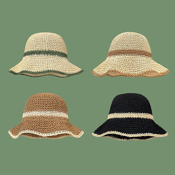 QLEICOM Hats for Women,Womens Hats,Women Solid Color Straw Hat with Scalloped Brim and Breathable Weave for Beach Travel and Sun Protection Black
