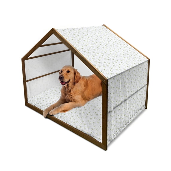 Green and White Pet House, Farmland Harvest Plant Pattern Graphic Silhouettes Agriculture Design, Outdoor & Indoor Portable Dog Kennel with Pillow and Cover, 5 Sizes, Green and White, by Ambesonne
