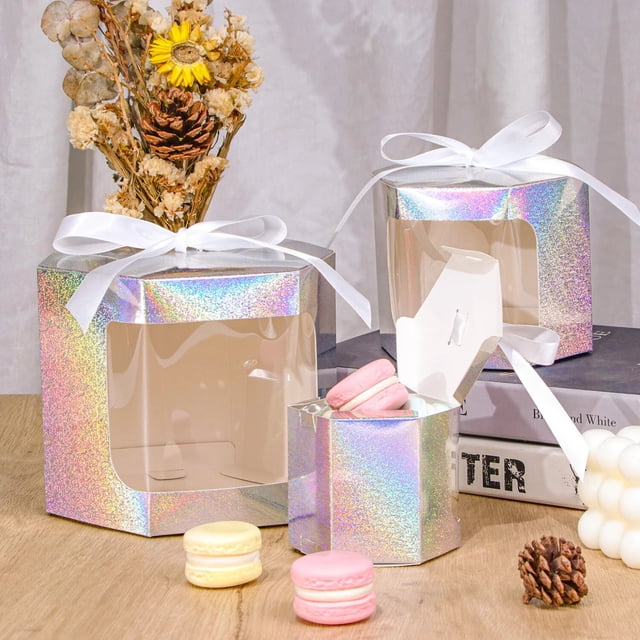 Caja de regalo con ventana Visual, caja de papel kraft con ventana blanca simple, color sólido, embalaje de regalo pequeño para vacaciones, cinta de ventana, caja de dulces