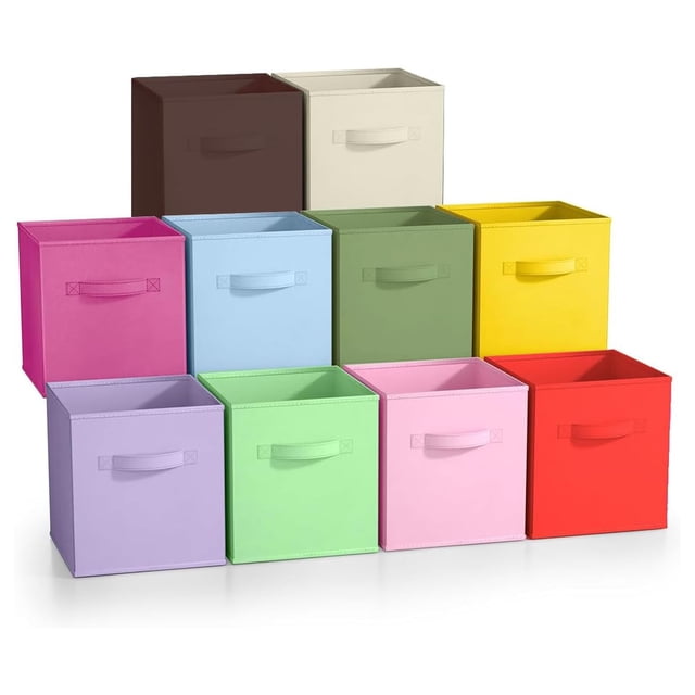 Juego de 10 Cubos de Almacenamiento,Cubos de Tela Plegables para Estantes de Armarios,Cubos de Almacenaje de Organización Duradera, 10.5'' x 11'' x 10.5'',Aplicable a múltiples escenarios,Multicolor