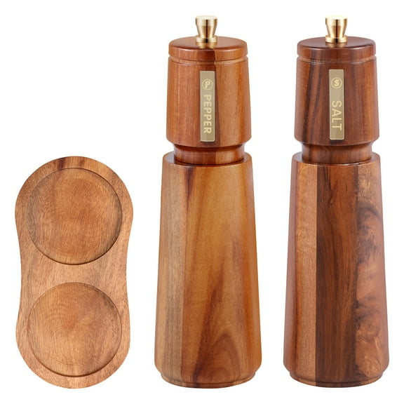 Ikoopy Wooden Salt Grinder With Tray Adjustable Coarseness Versatile Kitchen Salt Pepper Mill Set With Ceramic Core for Chili Lilac