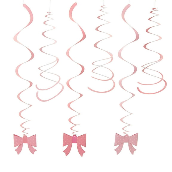 Fun Express 30" Pink Polka Dot Bow Party Paper Hanging Swirl Decorations - 12 Pc.