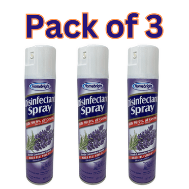 Homebright Disinfectant Spray, Fresh Lavender Scent, Pack of 3, Kills 99.9% of Germs, 6 oz Each