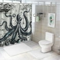 thumbnail image 7 of Orinice  Blue Nautical Octopus Bathroom Sets Cool Ocean Kraken Sailboat Pirate Theme Funny Octopus Retro Underwater Marine Life Shower Curtain and Bath Mat Set 60x72, 7 of 7