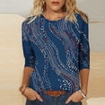 thumbnail image 2 of Jsaierl 3/4 Sleeve Womens Tops Summer Round Neck Shirts Trendy Graphic Ladies Blouses Work Cotton Tunic Top S-3XL, 2 of 10