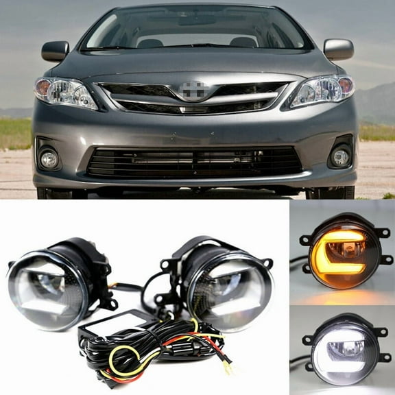 WaiRitoday Compatible with 2011 2012 2013 Toyota Corolla Bumper LED Fog Lights Lamps Turn signal Pair