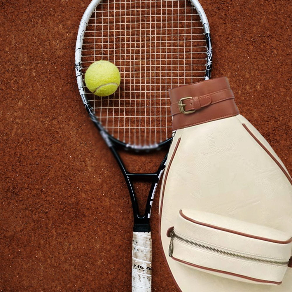 Jiibva Badminton Racquet Crossbody Bag Leather Tennis Sports Shoulder Bag Can Accommodate 2 Rackets Storage Bag Tennis Racket Bag Handbag for Women Men