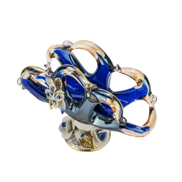 Murano Glass Napkin Holder Vase Decorative Centerpiece Blue