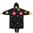 thumbnail image 2 of Oversized Wearable Blanket Hoodie,Black Christmas Ornament Pattern Sherpa Blanket Hoodie with Super Pockets,Super Warm Fuzzy Pullover for Women & Men, 2 of 6
