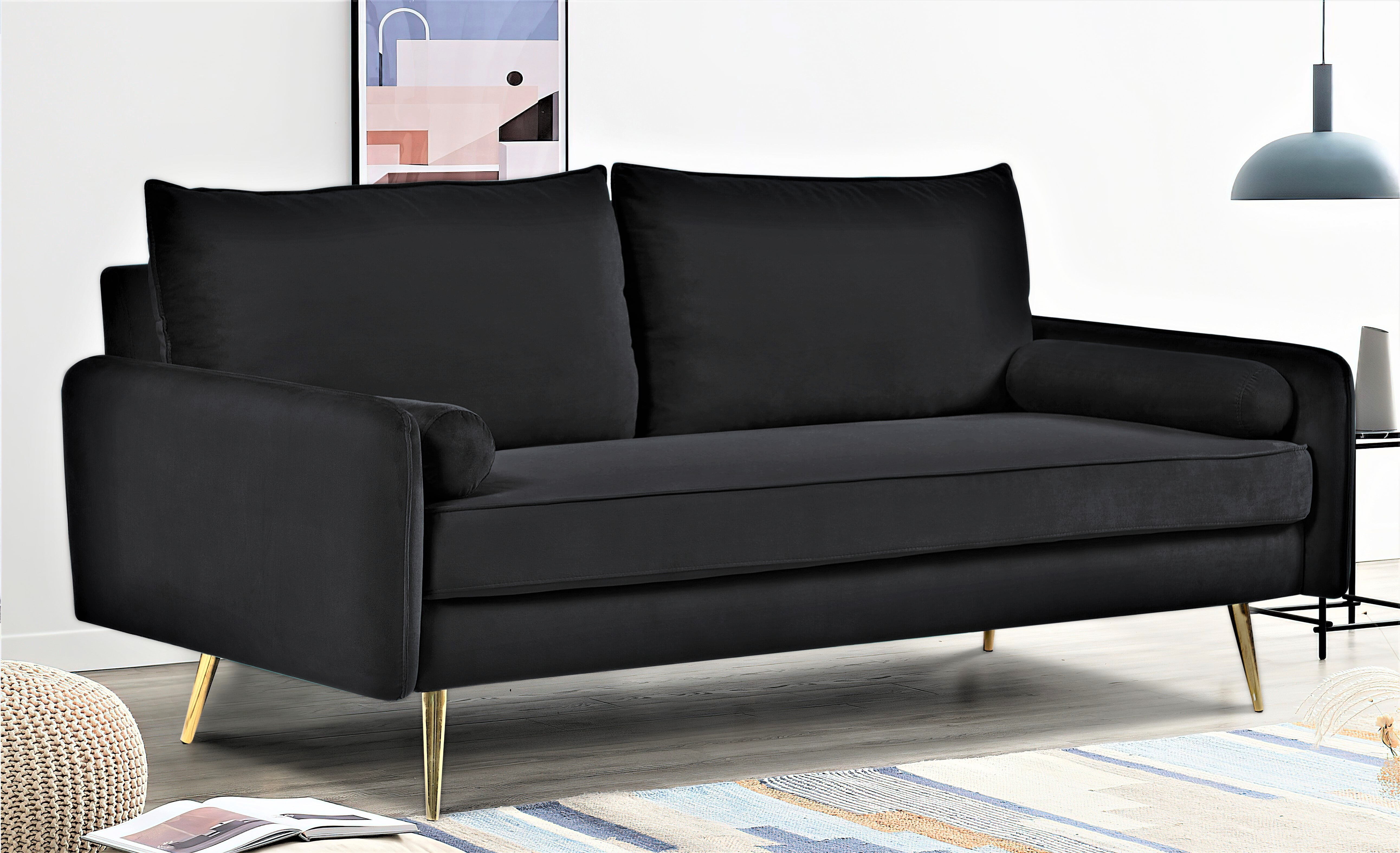 US Pride Furniture Villeda 70''W Polyester Square Arms Sofa Black