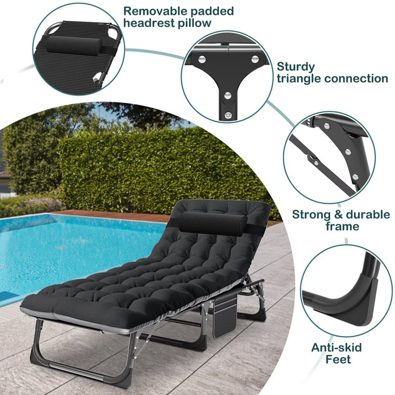 Sun Lounger Extra Wide Chaise Pad Mophoto Portable Folding Patio